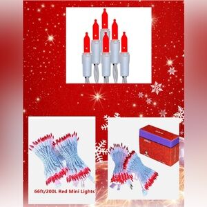 200 Red Christmas Lights, UL Listed & Commercial Grade 2 String Set of 100-New